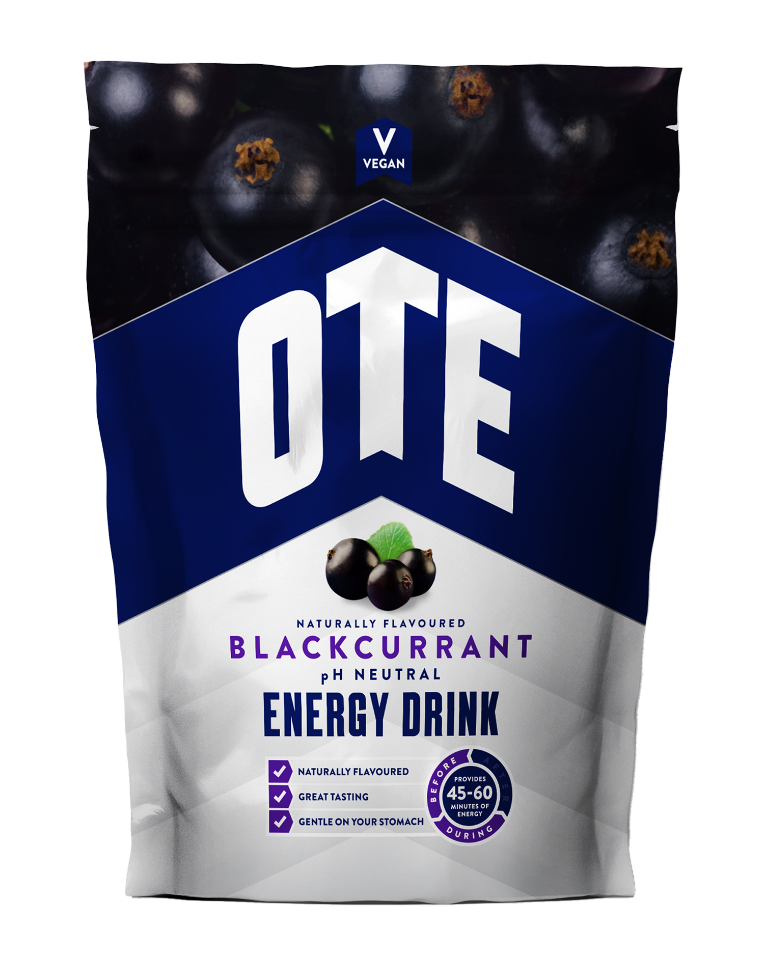 OTE Blackcurrant energy drink package on a white background