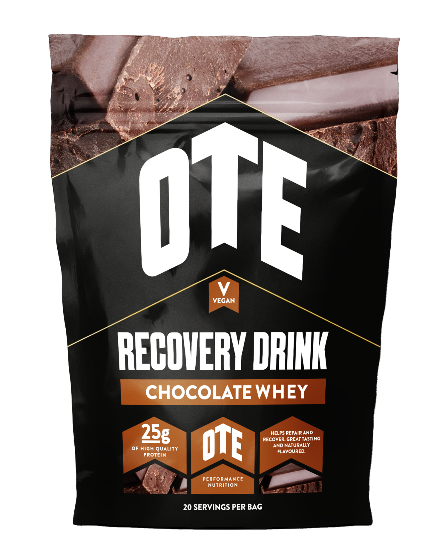 OTE Recovery Drink Chocolate Whey package on a white background