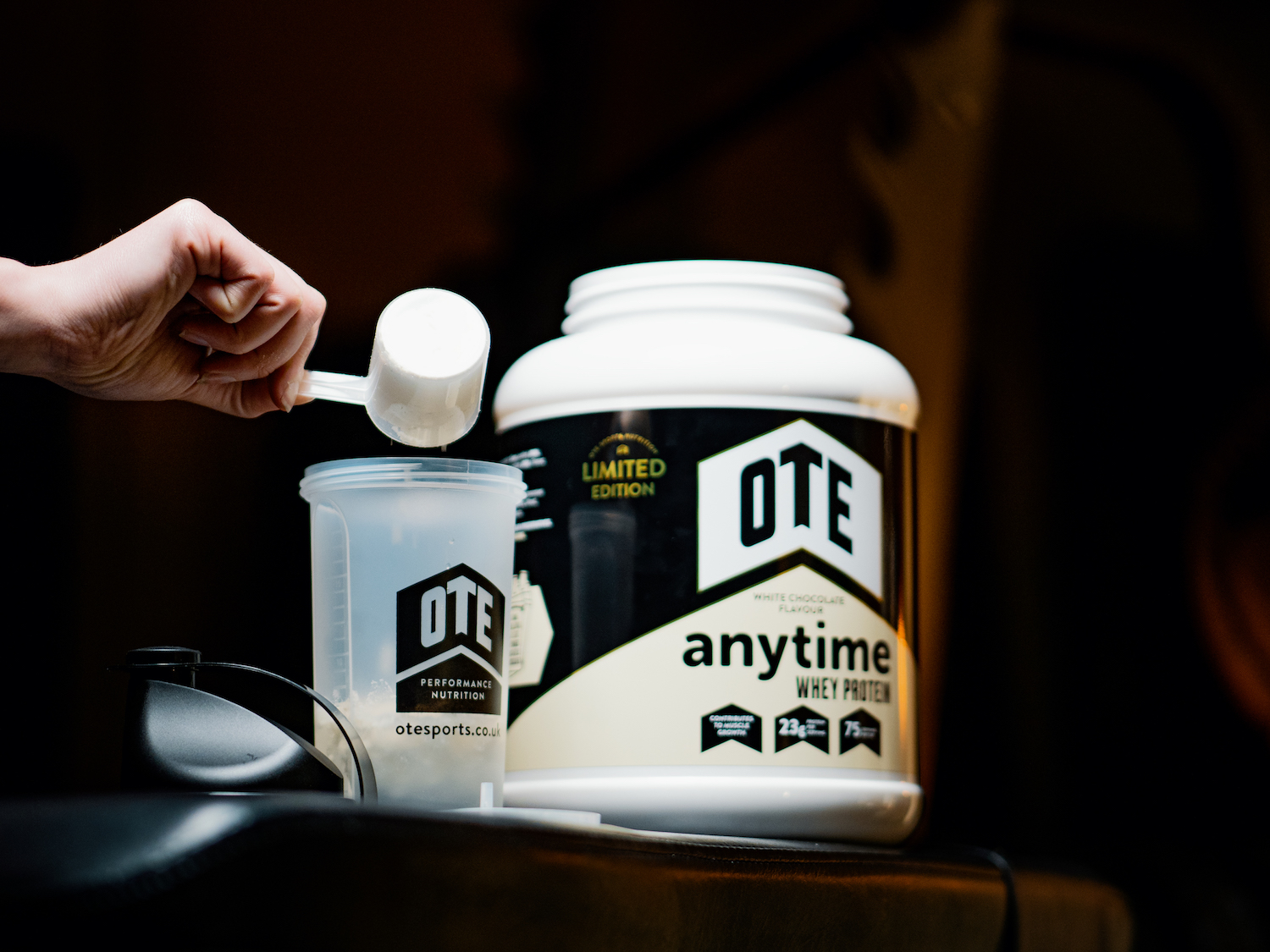 White Chocolate Protein added to shaker