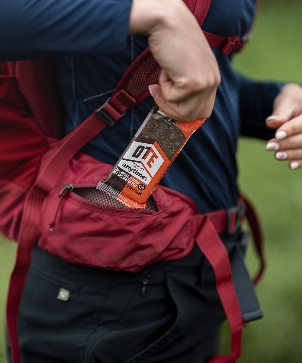 Chocolate Orange Anytime Bar ready to eat on a hike