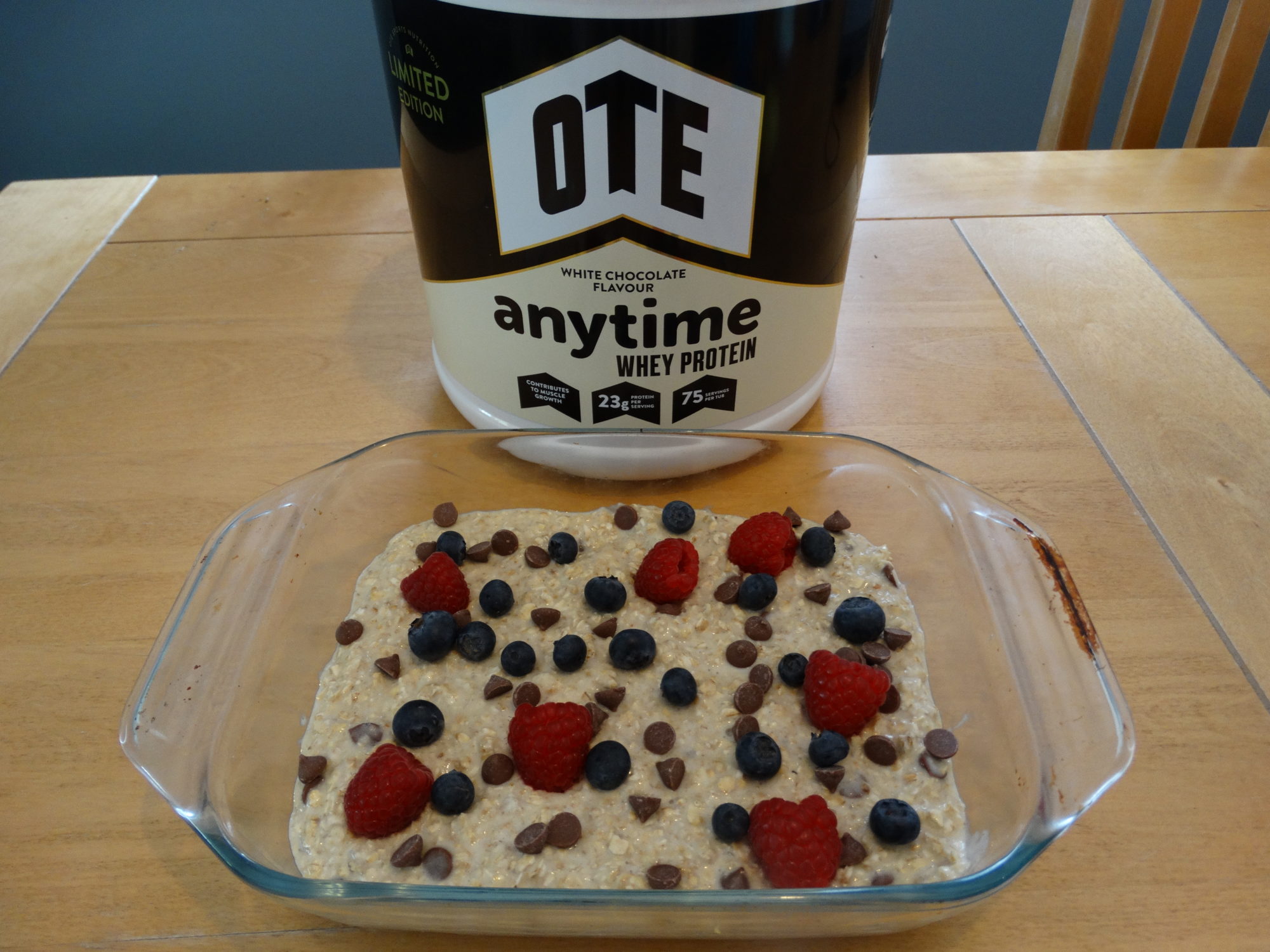 Baked oats recipe containing OTE Anytime Whey Protein